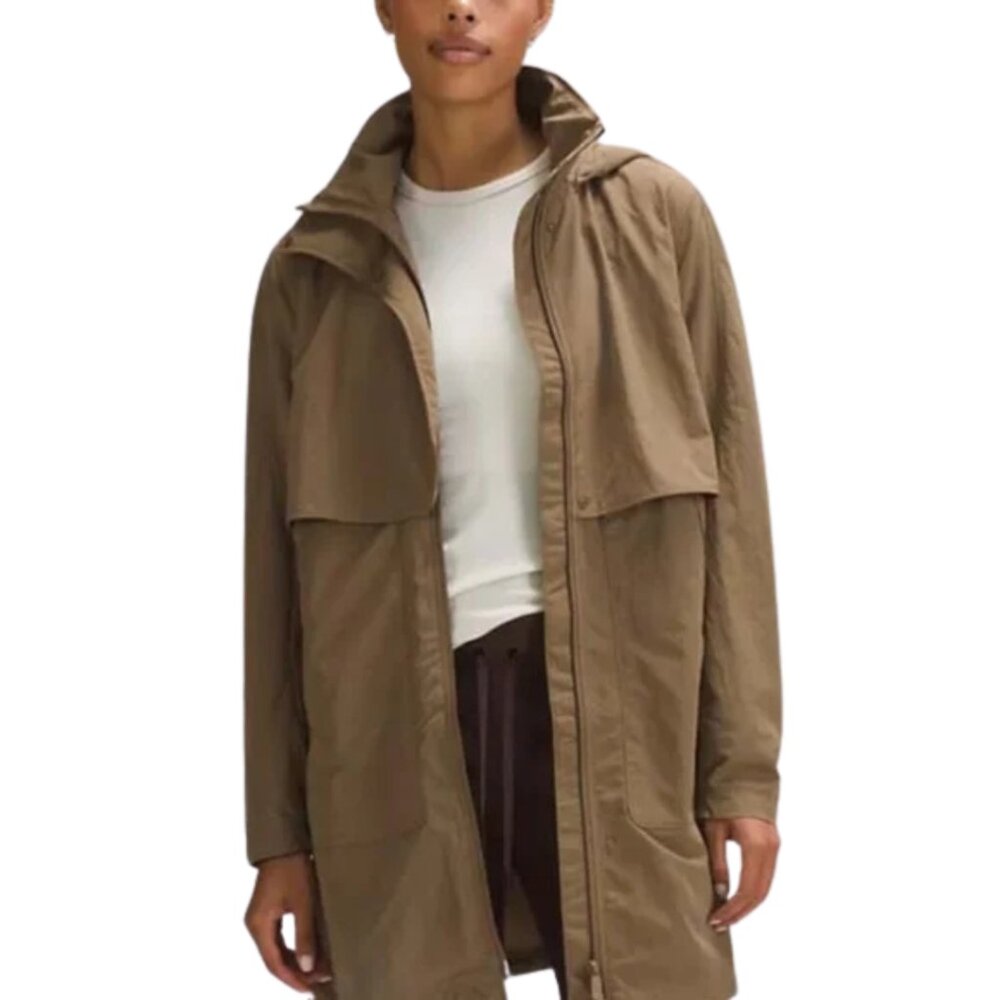 Lululemon Effortless Long Tan Hooded Rain Jacket 6